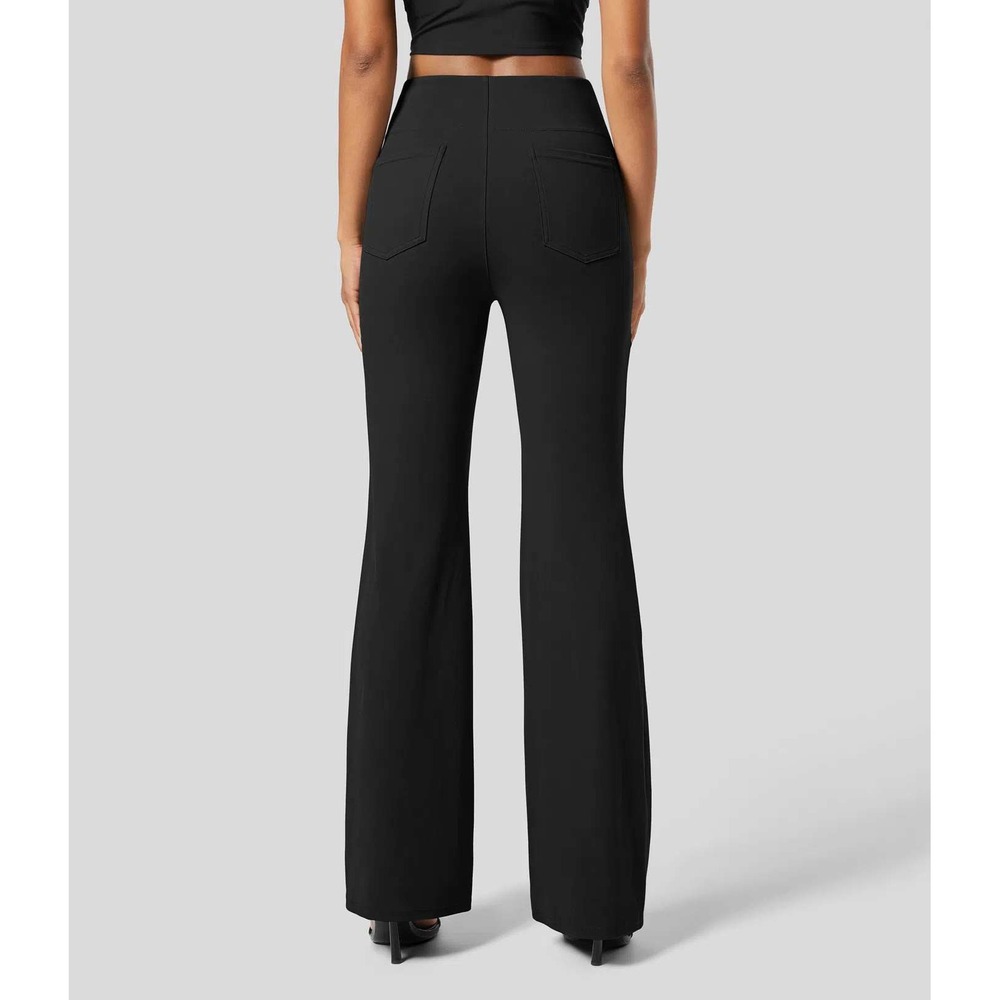 Halara Work Pants L Flex High Waisted Back Side Pocket Slight Flare Black 7008-L - Picture 8 of 11